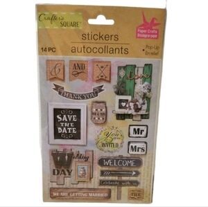 Crafter's Square Dimensional 14PC Paper Wedding Themed‎ Stickers Scrapbooking